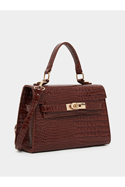 Styli Women Brown Croc Textured Handbag