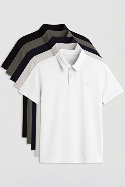 TOMMY LIFE Pachet de 5 tricouri pentru bărbați, cu guler polo, croială standa...