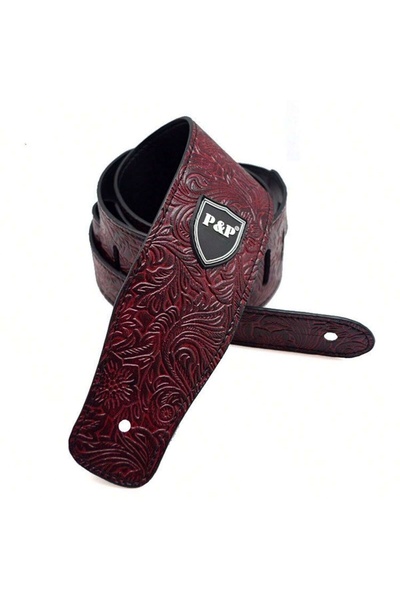 choice2 Red Guitar Strap Genuine Leather 2.5 Inch Adjustable Soft Embroidered...