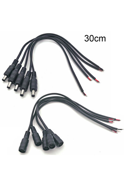 Choice5 5pairs F M 30cm 5Pcs Black 5.5 x 2.1mm DC Plug Jack Connector Cable P...