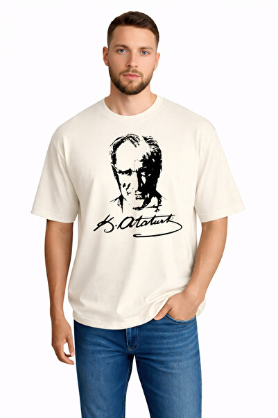 sngl Men's Oversize Combed Cotton Ataturk Printed T-Shirt S-M-L-Xl-2Xl