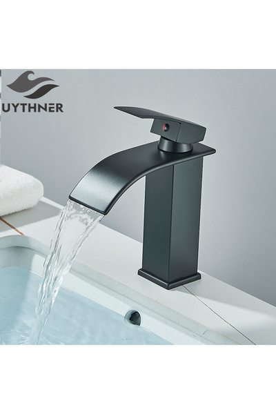 Choice4 صنبور حوض أسود قصير مصقول باللون الذهبي، صنبور حوض حمام أنيق بتصميم ش...