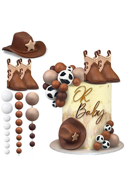 Choice 26 قطعة من زينة كعكة رعاة البقر البنية، زينة لحفلات رعاة البقر، قبعة ر...