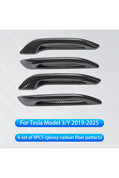 Choice1 مجموعة مقابض أبواب من ألياف الكربون اللامعة (4 قطع) لسيارة تسلا موديل...