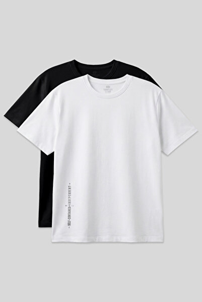 TOMMY LIFE Printed Comfortable Fit 2-Pack Black-White Plus Size Men's T-Shirt...