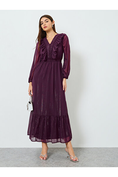 Styli Women Purple Ruffled Maxi Dress