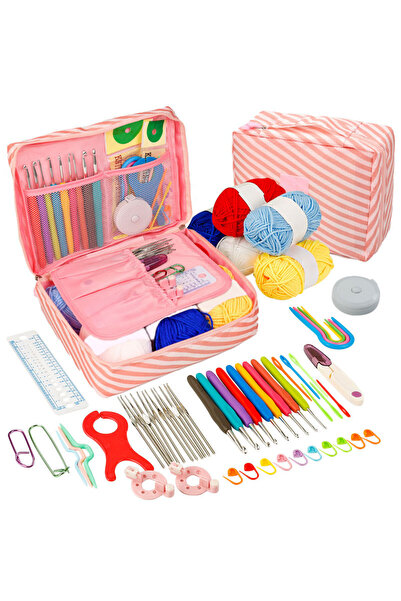 Choice7 طقم تطريز كروشيه مخطط باللون الوردي للمبتدئين، يتضمن مجموعة إبر تطريز...