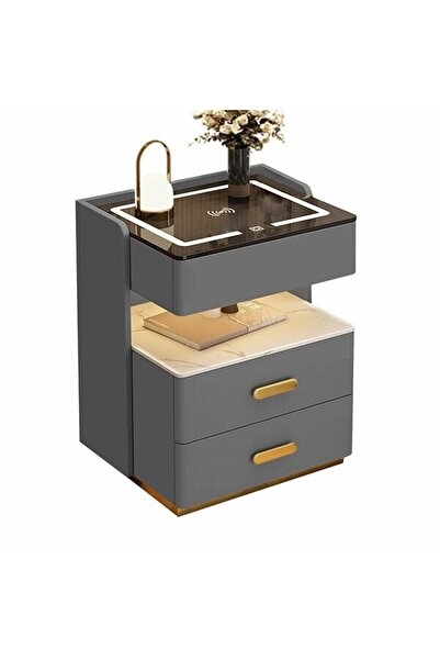 O.M.D Noptieră inteligentă cu încărcare wireless, iluminare LED, 3 sertare de...