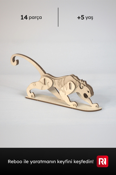 Reboo Ahşap Kaplan 3D Puzzle Boyama Seti 4 Parça, 6’lı Boya ve Fırça Dahil Eğ...