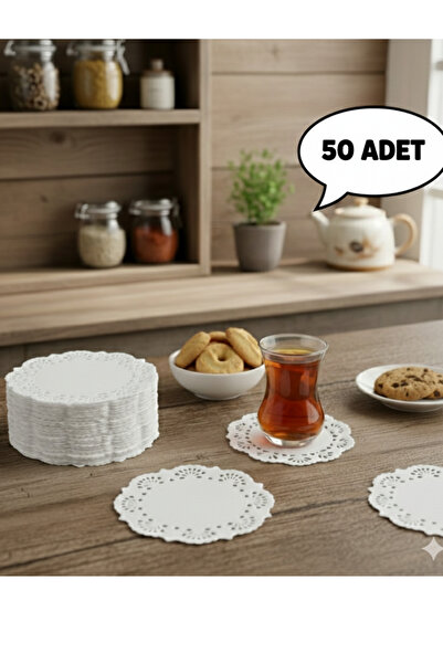 HZL HOME 50'li Dekoratif Kağıt Dantel Bardak Altlığı Sunum Seti