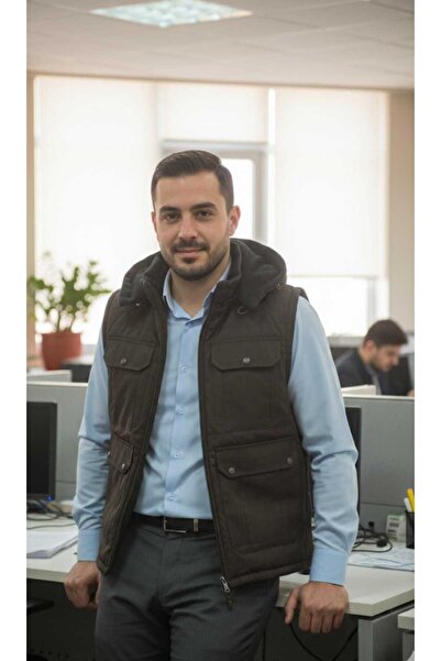 HAMİTOGULLARI سترة بقلنسوة بنية اللون مع جيوب جانبية وجيوب داخلية