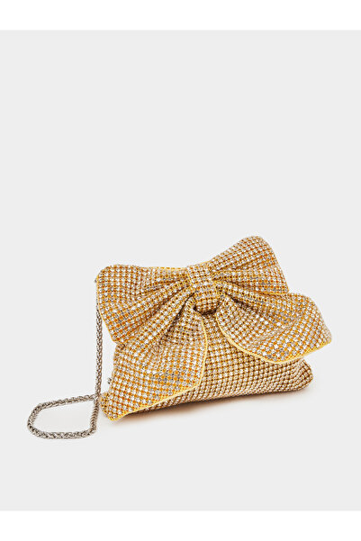 Styli Golden Bow Embellished Clutch Bag