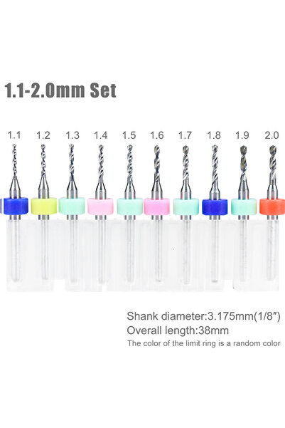Choice38 10 قطع من رؤوس حفر كربيد CMCP بقطر 1.1-2.0 مم، و10 قطع من رؤوس حفر ك...