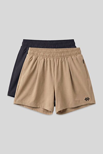 TOMMY LIFE Comfortable Fit Zippered 2-Pack Anthracite-Beige Women's Shorts - ...