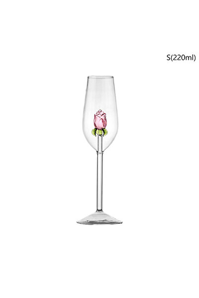 Choice1 كأس زجاجي ثلاثي الأبعاد مبتكر سعة 220 مل بتصميم وردة وردية مدمجة، منا...