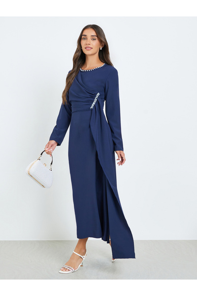 Styli Women Blue Embellished A-Line Maxi Dress