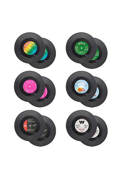 Choice1 12pcs Set of 6 Colorful Retro Vinyl Record Disk Coasters for Drinks V...