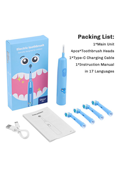 Choice فرشاة أسنان كهربائية دوارة زرقاء اللون لتنظيف أسنان الأطفال مع رأس بدي...