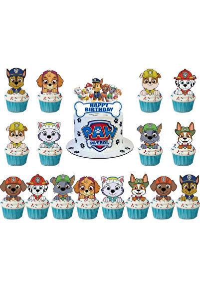 Choice مجموعة باو باترول (17 قطعة) لتزيين كعكة عيد الميلاد، تتضمن بطاقات تهنئ...