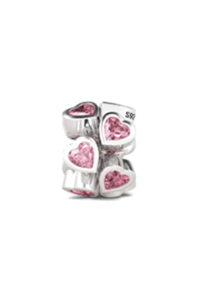 Choice22 B2762 NEW 925 Silver European Pink Cake Bag Flower Heart Dress Penda...