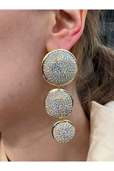 uyguntakıaksesuar Three Layers of Sparkling Stone Detail Dangle Earrings – Sh...
