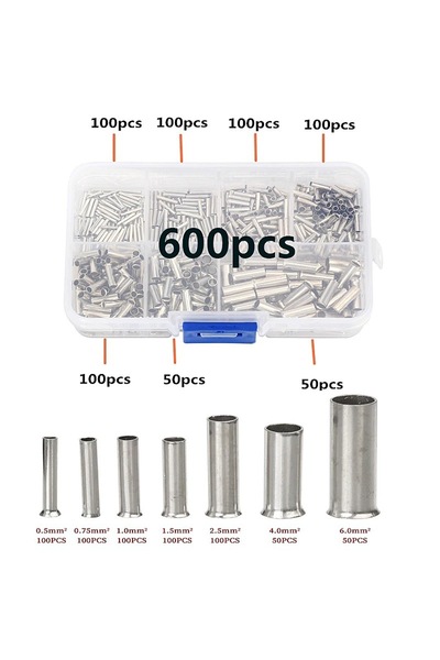 choice2 600Pcs 600/700pcs Bare Terminal Tubular Wire End Ferrules Mix Size Un...