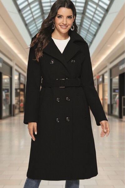 Toridas Aksesuarlı Kaşe Kaban Kemer Detaylı