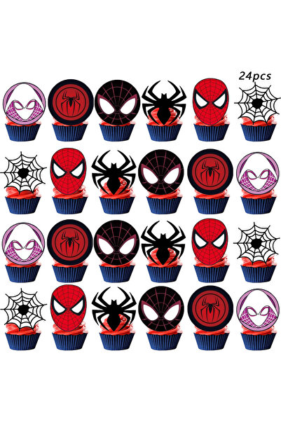 choice2 مينيسو - ٢٤ قطعة من زينة كعكة سبايدرمان، زينة كب كيك للأطفال، زينة كع...