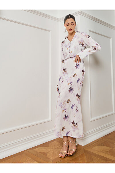 Styli White Studded Floral Maxi Skirt