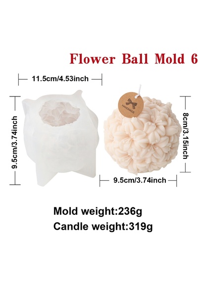 Choice11 Flower Ball Mold 6 3D Flower Ball Candle Silicone Mold Rose Sunflowe...