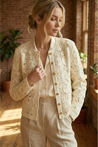 SAYZEN Gold Button Embroidered Jacket