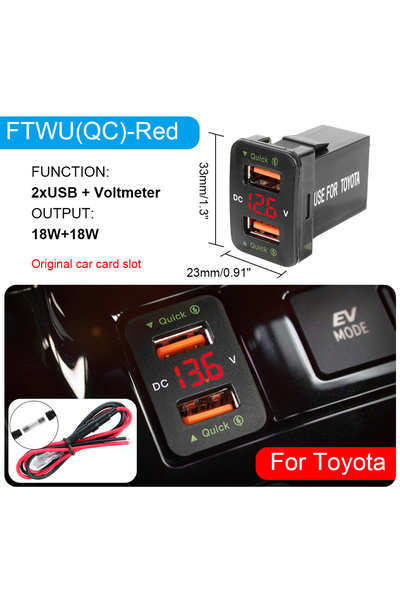 Choice3 FTWU(QC) Red For Toyota Car USB Chargers With Fuse Power Adapter QC 3...