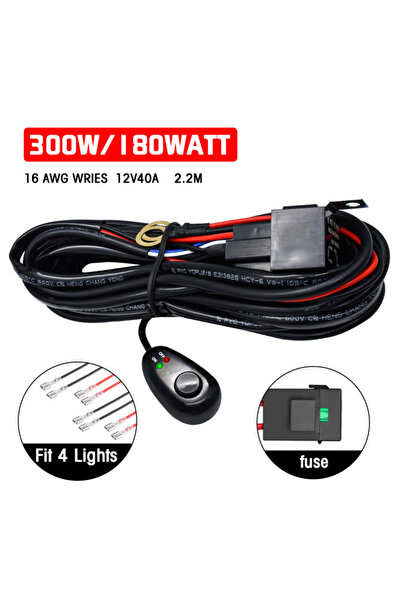 Choice1 Fit 4 Lights 300W Universal LED Light Bar Wiring Harness Kit 16AWG wi...