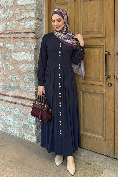 InStyle Navy Blue Dress with Double Gold Buttons