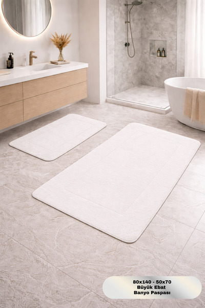 Dokumacıoğlu Nuvessa Krem Deri ve Kaymaz Tabanlı Yumuşak Yüzeyli 2’li Banyo P...