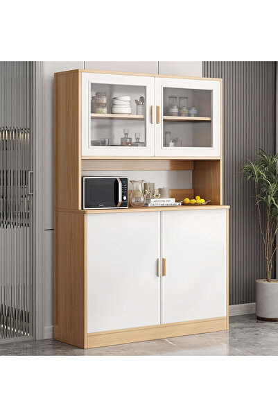 sharpdo Modern 180cm Tall Kitchen Buffet Cabinet with Glass Doors, Open Micro...