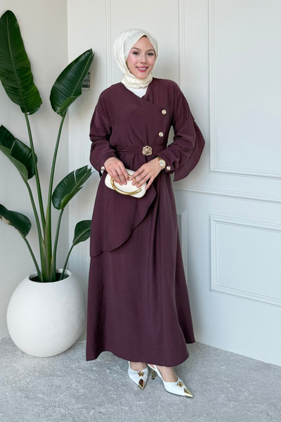 Tesettür Diyarı Rochie Tesettür din țesătură İcona Tansel cu nasturi și catar...