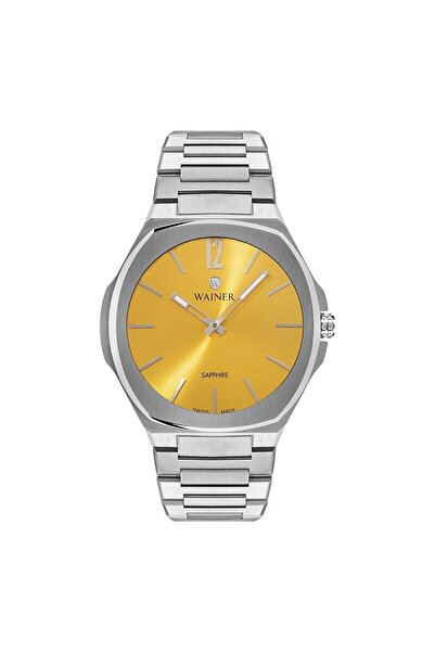 Wainer WA.10122‑E erkek kol saati | Sarı kadranlı, Çelik kasa ,42 mm