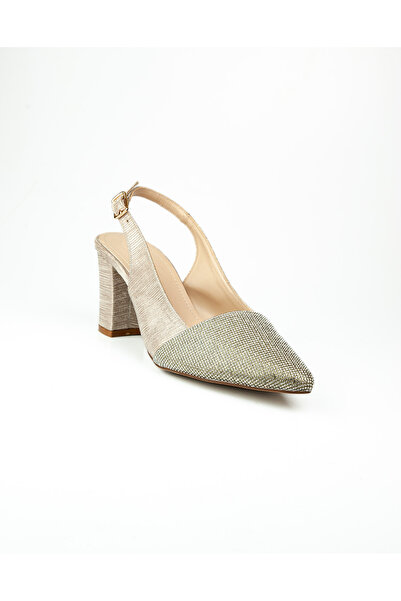 MİSS PARK MODA 172 Pantofi de damă cu toc auriu și pietre prețioase pentru ro...