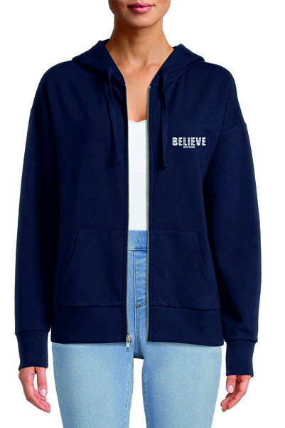 HOFFNUNG Unisex Cotton Oversize "Believe" Printed Hooded Collar Comfortable C...