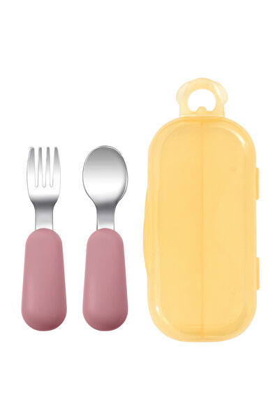 Choice1 بودرة وردية، قطعتان، شوكة وملعقة من السيليكون والفولاذ المقاوم للصدأ ...