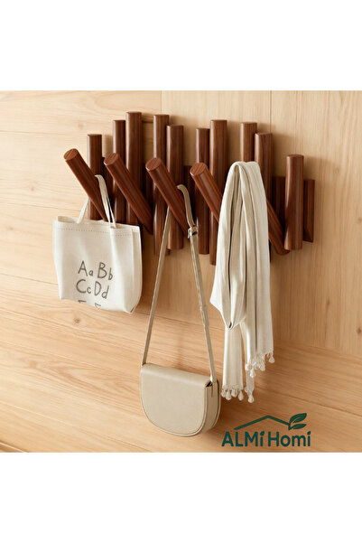 almihomi Creative Design Wall-Mounted Solid Wood Hook Rack – 5 Hooks, for Ent...