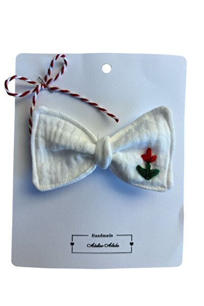 ATELIER ALEDA Fundita pentru par, muselina alba, broderie manuala lalea, mart...