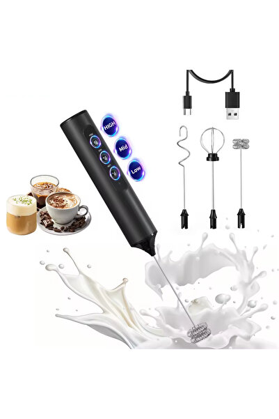 nuvora Electric milk frother, NUVORA, USB rechargeable battery, with 3 heads,...