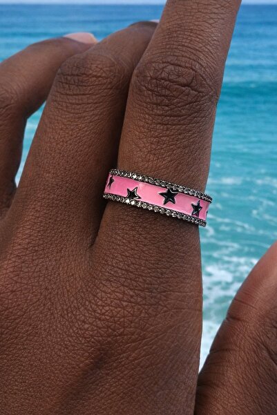 TAKIŞTIR خاتم قابل للتعديل على شكل نجمة باللون الوردي مرصع بالأحجار