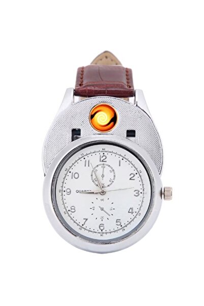 Mihai USB lighter watch model ZH331 metal leather design 2 in 1