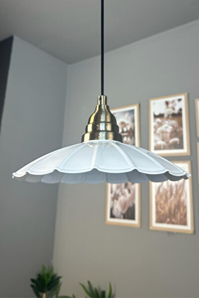 Bamyum Risso Beyaz Metal Avize Eskitme Konik Tepe Başlık Tekli Rustik Cafe Mo...