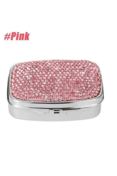 Choice4 Square Pink Portable Bling Crystal Pill Box 2 Compartments Daily Pill...