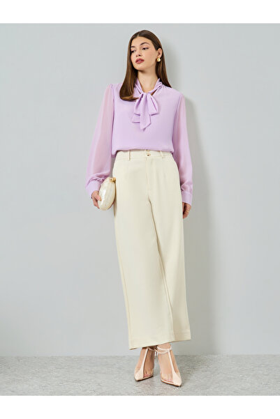 Styli Cream Solid Barrel Fit Trousers