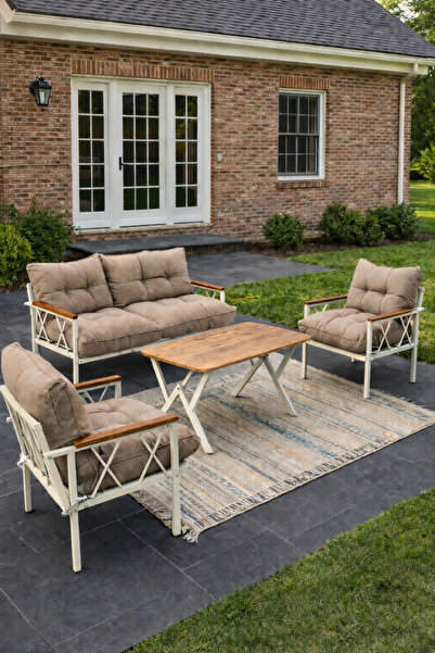 UFUK HOME Miray Krem 211 Masalı Antrasit Fermuarlı Düğmeli Bahçe Oturma Grubu...